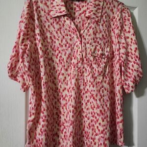 Vibrant Pink and White Button-Up Blouse